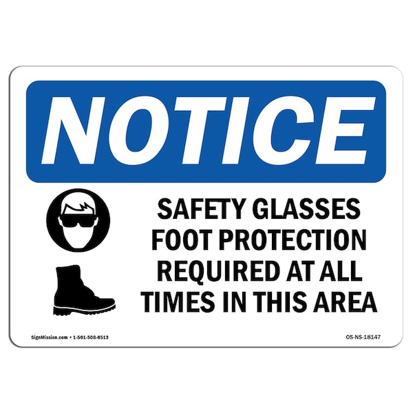 Signmission OSHA Sign, Glasses & Foot Protection With Symbol, 10in X 7in Rigid Plastic, 10" W, 7" H, Landscape OS-NS-P-710-L-18147 - main